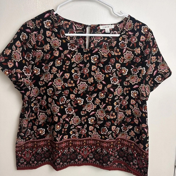 mine Tops - Lightweight crop pink multicolor floral blouse size L #1171